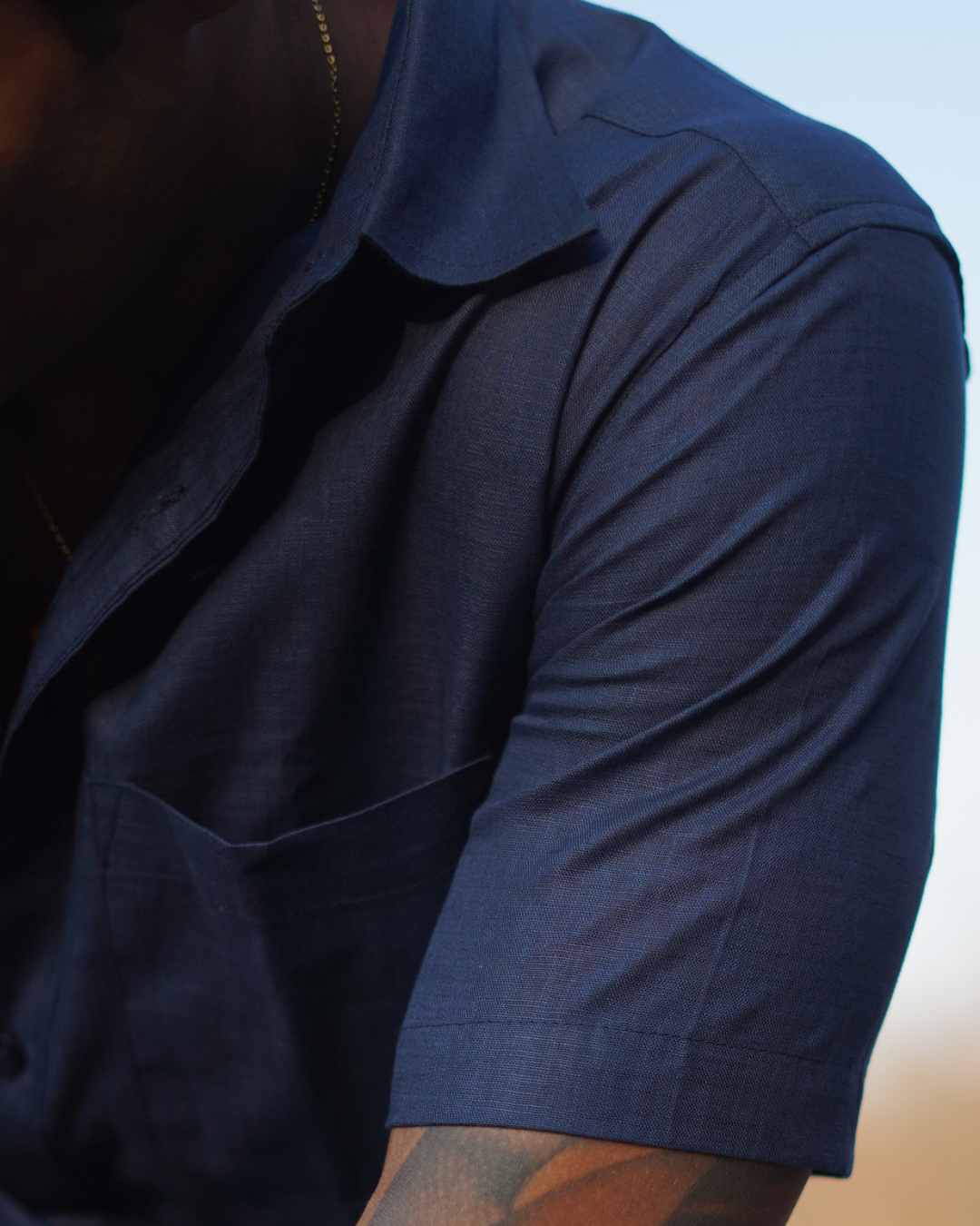 Navy Blue Cotton Linen Shirt