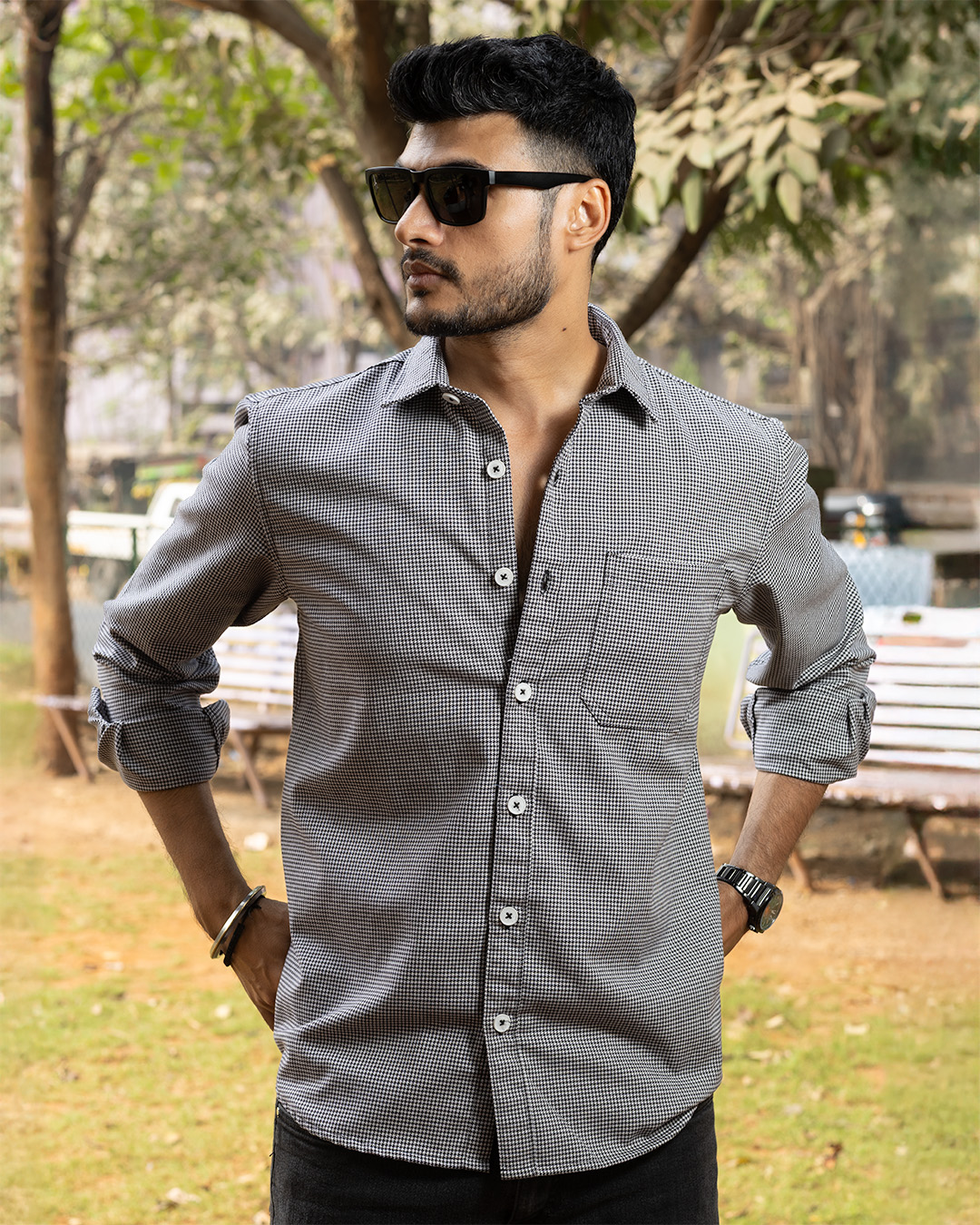 Overshirt - Black Microchecks, M/40