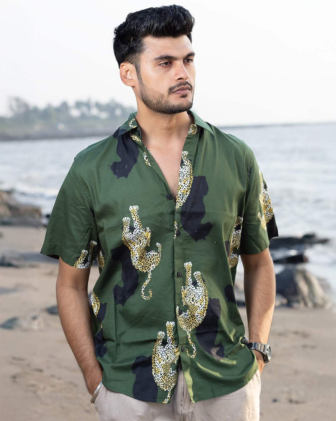 Half Sleeve Shirt - Cheetah Print, M/40