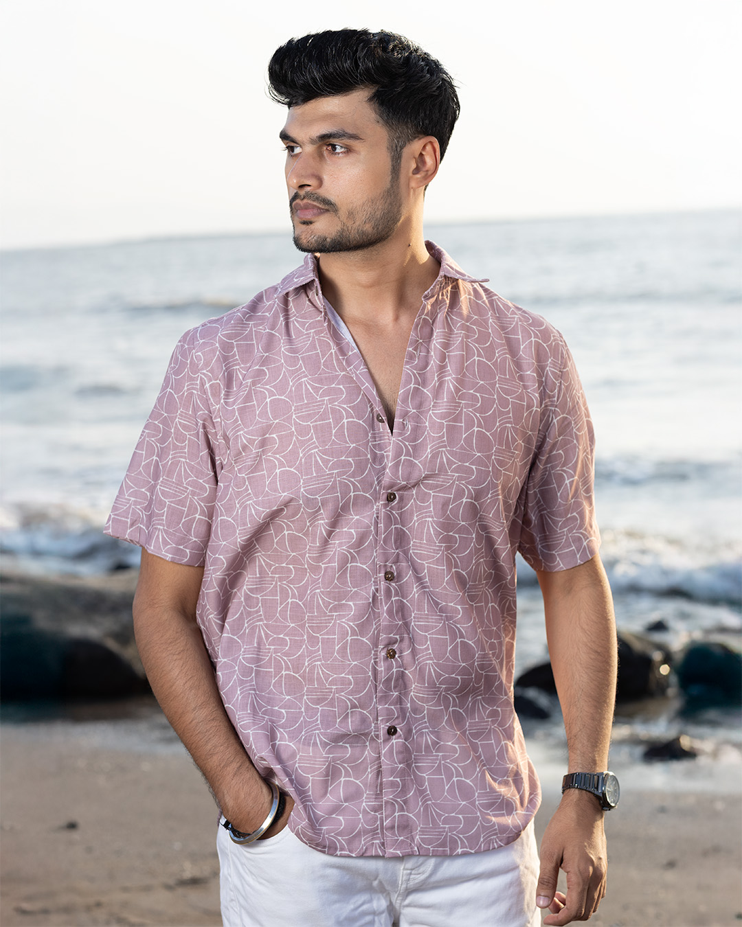 Half Sleeve Shirt - Peach Abstract, S/38