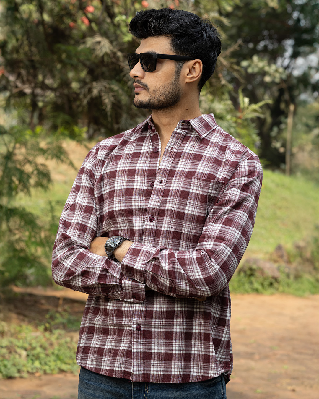 Maroon Brushed Checks