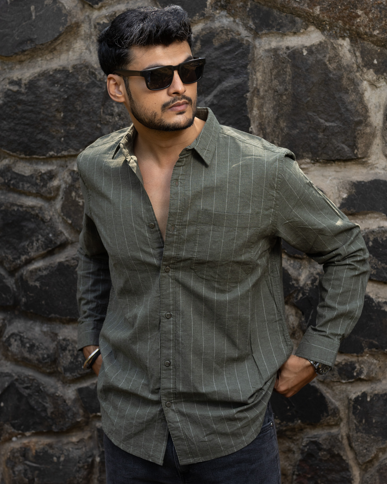 Stripes Shirt - Olive Stripes, XXL/46