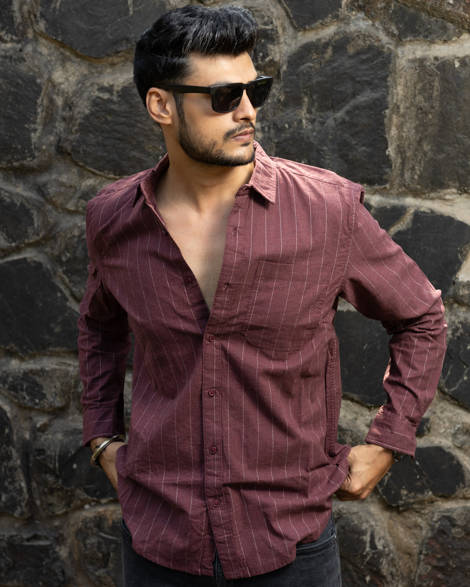 Stripes Shirt - Plum Stripes, XXL/46